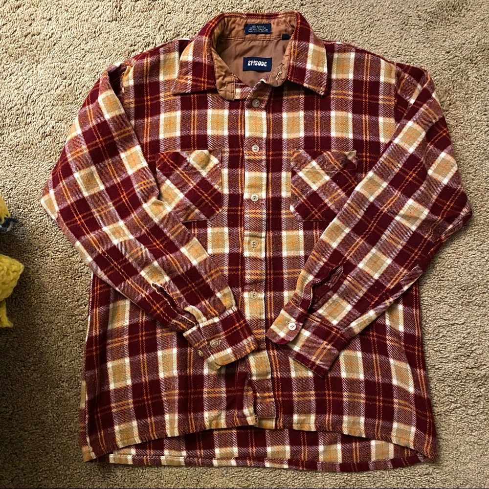 Red Oversized Flannel Button-Up Shirt